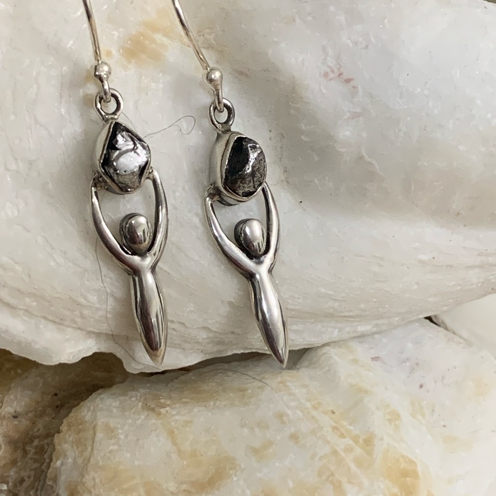 Woman Who Holds the World Meteorite & Sterling Silver Earrings
